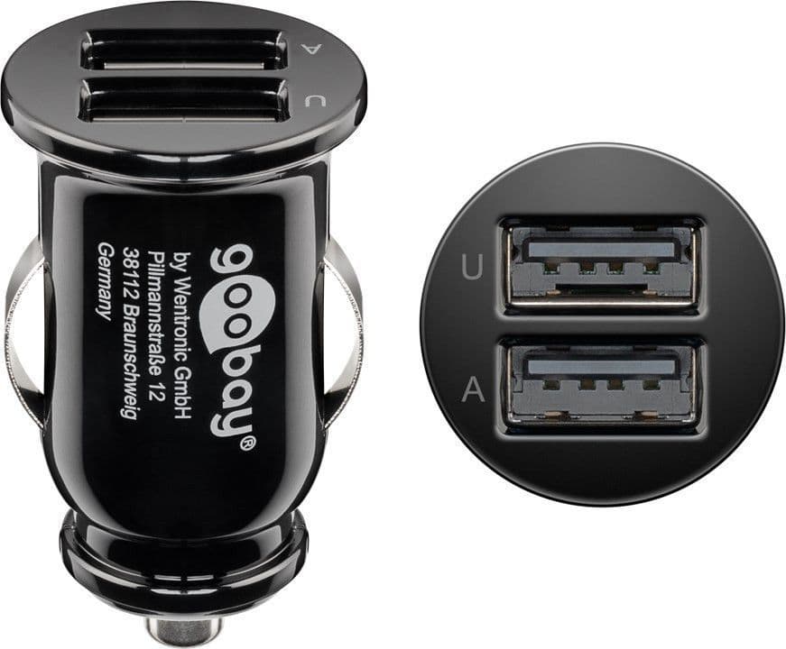 Dual USB Car Charger 2.1 Une prise allume-cigare, permet de charger jusqu'à deux périphériques USB simultanément, Slim Design
