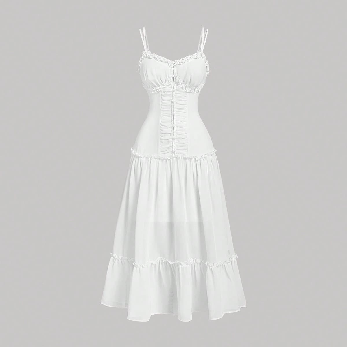 Robe de plage, de brunch, de concert, de club et de douche nuptiale blanc en mousseline de soie romantique et plissÃ©e avec volants intÃ©rieur de