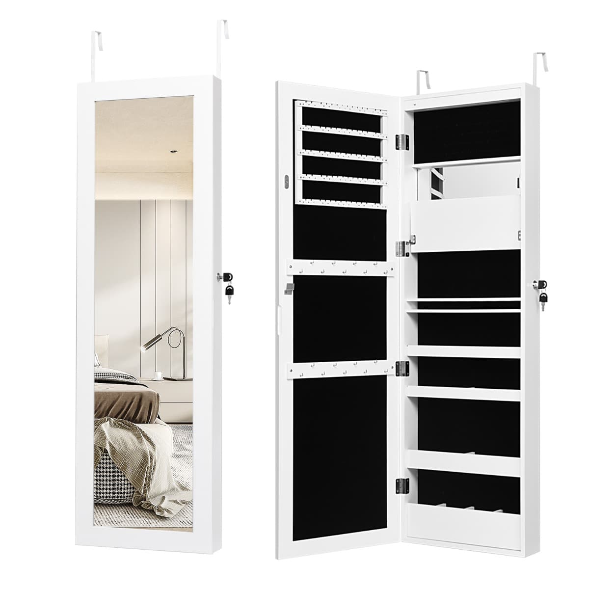 Armoire à Bijoux Murale/Suspendue avec Miroir 12 LED Intégrées Porte Verrouillable avec 2 Clés 37 ×