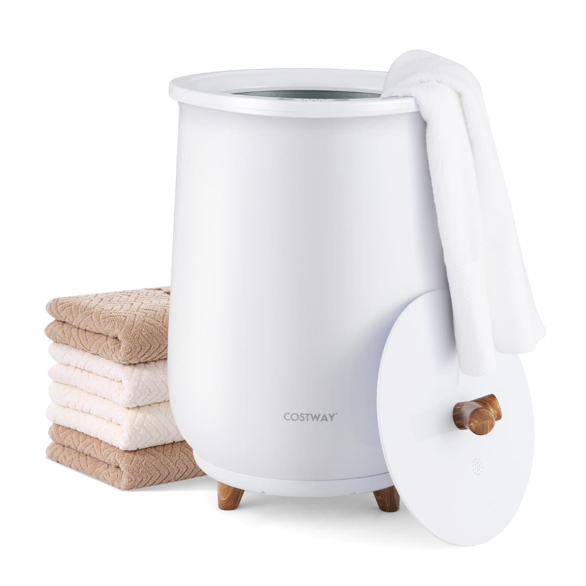 CostwayChauffe-Serviettes de Luxe de 23 L à 3 Niveaux 60℃-80℃ Seau Chauffant de Serviettes Spa Minuterie 20-90 Min Arrêt Automatique Blanc