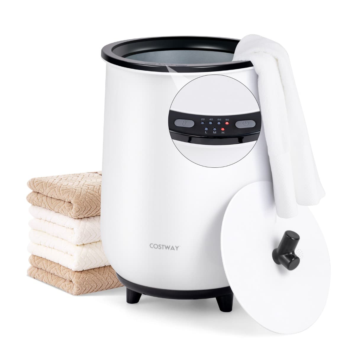 CostwayChauffe-Serviettes de Luxe de 23 L à 3 Niveaux 60℃-80℃ Seau Chauffant de Serviettes Spa Minuterie 20-90 Min Arrêt Automatique Noir