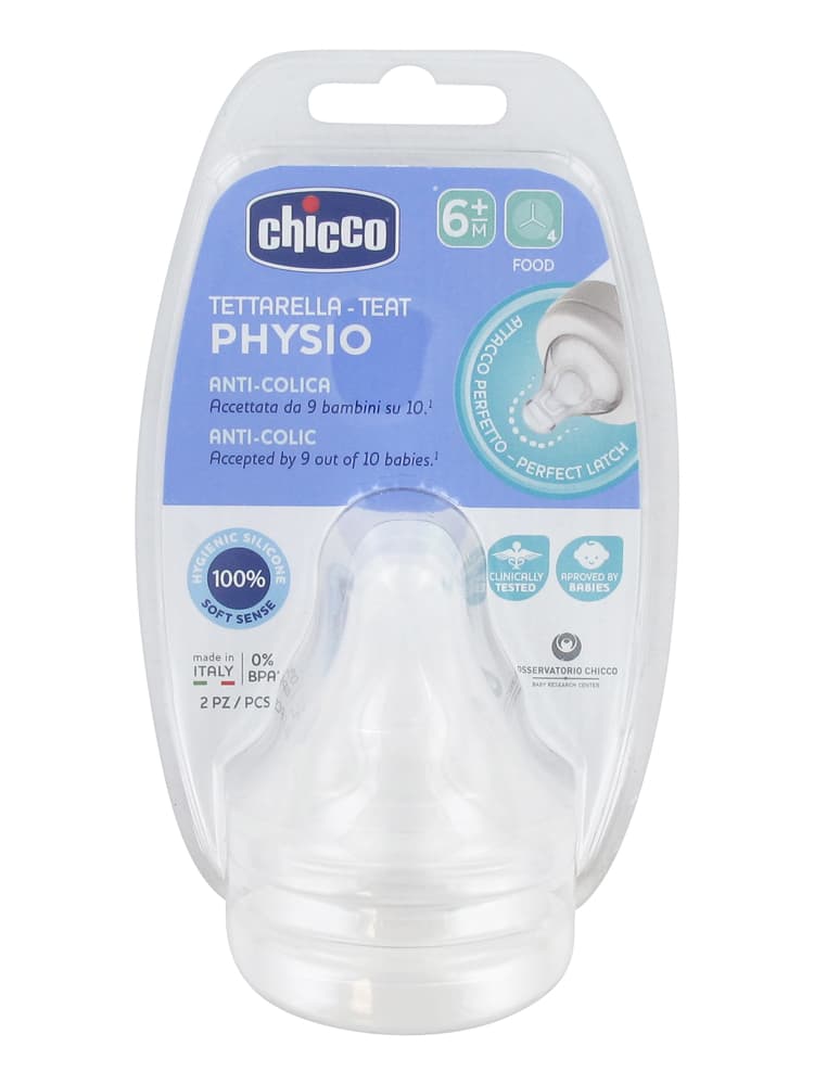 Chicco Tétine Physiologique Anti-Coliques Silicone - Flux Repas - 6M+ - X2