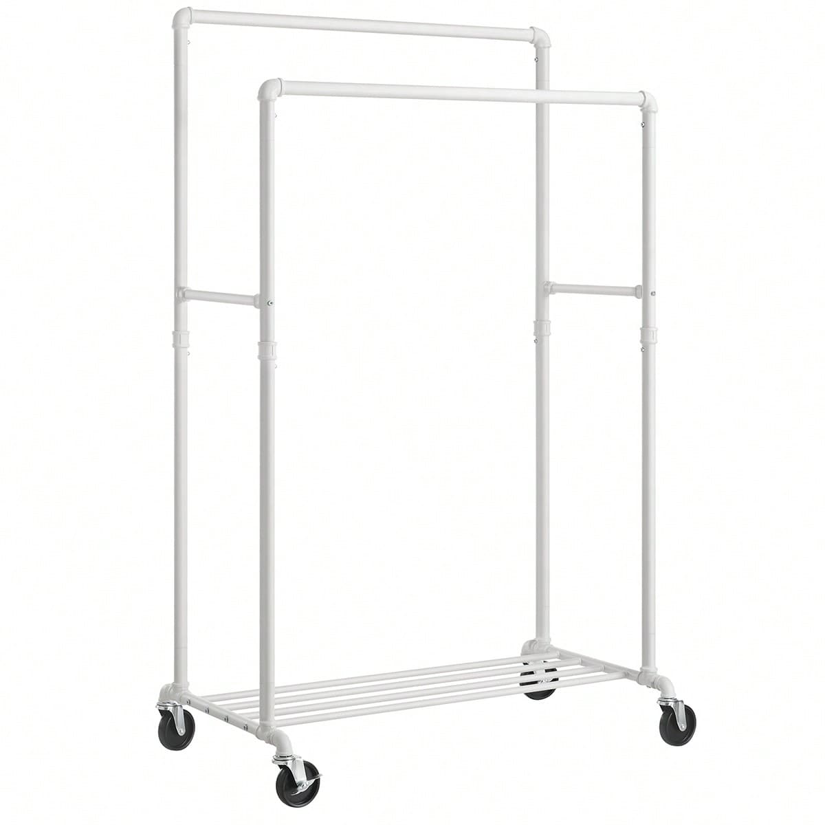 SONGMICS Portant à Vêtements à Roulettes, Porte-manteaux, Penderie, Charge 110 kg, avec Double Tringle et Étagère de Rangement, Style Industriel,