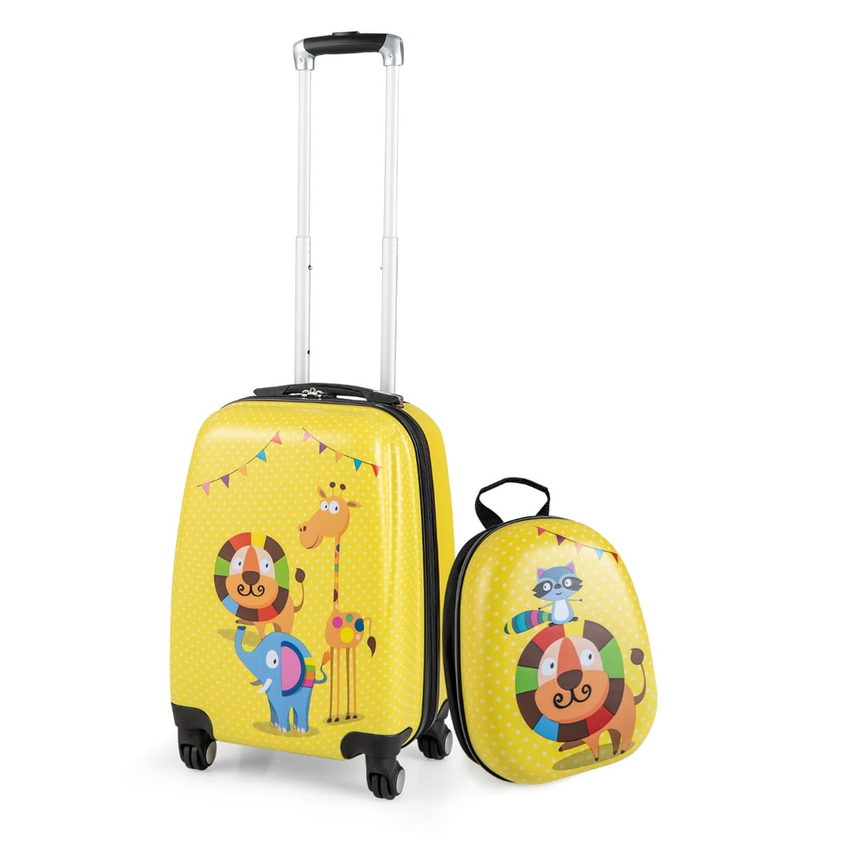 CostwayLot de 2 Valise Cabine Enfant + Sac à Dos Bagages Enfant pour Garçons Filles avec Poignée Rétractable 88-100cm Valise Lion