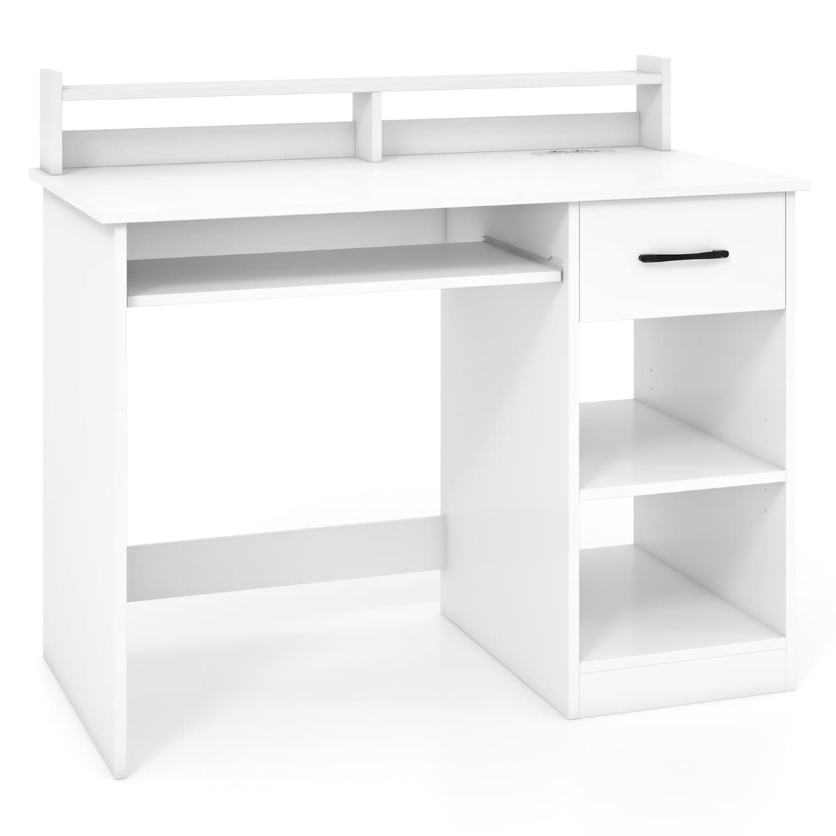 Bureau d'Ordinateur avec Tiroir de Rangement et 2 Etagères Bureau Informatique avec Port de Charge U