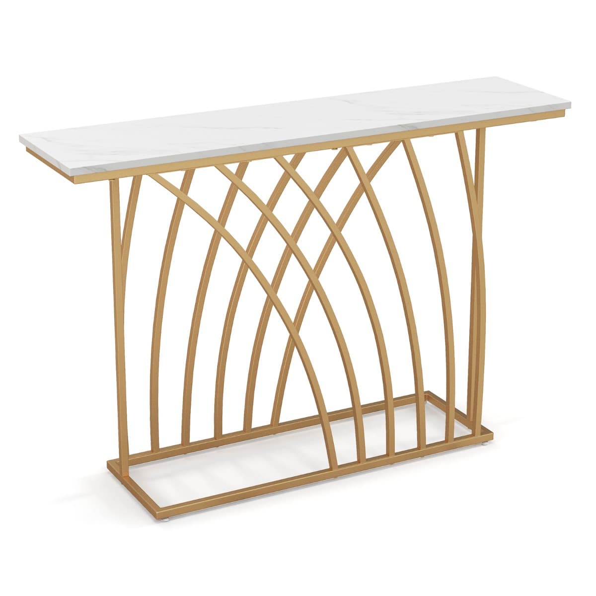 Table Console Meuble d'Entrée en Faux Marbre Design Géométrique Moderne Cadre en Métal Doré Kit Anti