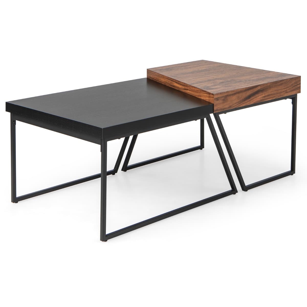 Lot de 2 Tables Basses Gigognes avec Cadre Métal, Tables d'Appoint Style Industriel avec 8 Pieds Ant